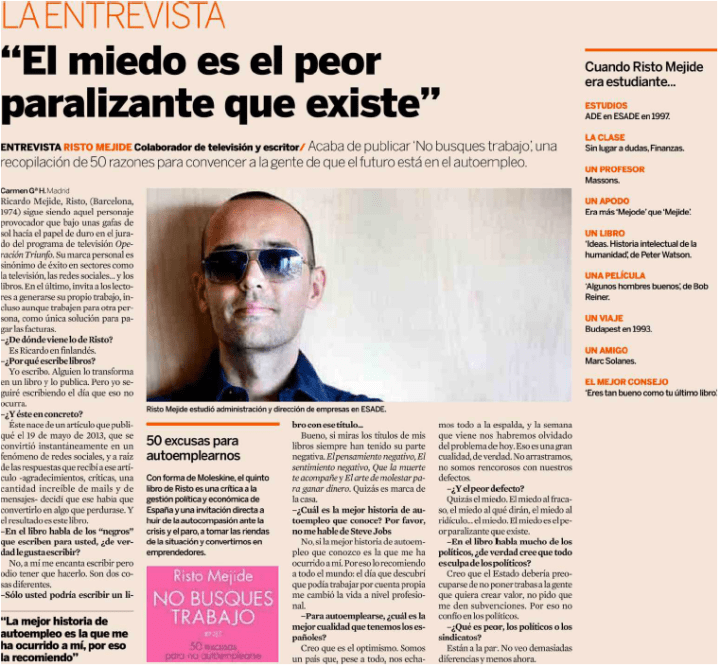 Entrevista a Risto Mejide » El miedo es el peor&nbsp;paralizante».